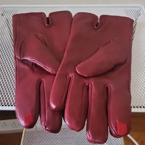 Isotoner Burgundy Genuine Leather Gloves Size L - Picture 9 of 11